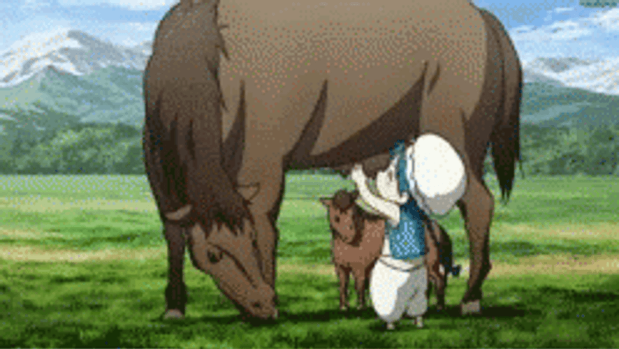 Magi Drinking Milk From A Horse GIF