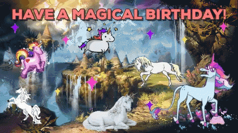 Magical Happy Birthday Unicorn Group Greeting GIF