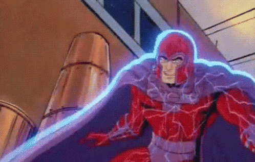 Magneto Flying With Blue Lightning Bolt From Chest GIF