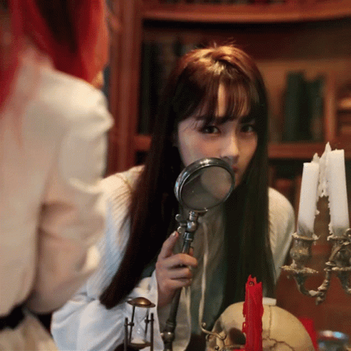 Magnifying Glass Creepy Stare Pretty Lady GIF