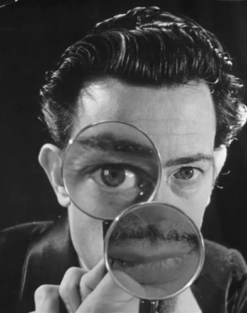 Magnifying Glass Moving Over Black And White Picture GIF