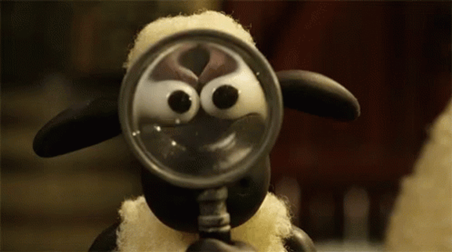 Magnifying Glass Over Puppet Sheep Face GIF