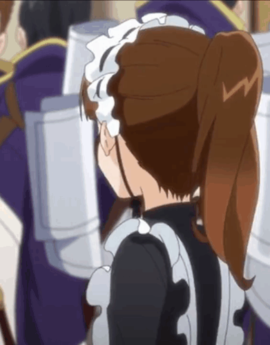 Maid Outfit Girl Standing In Front Of Toilet Paper Rolls GIF
