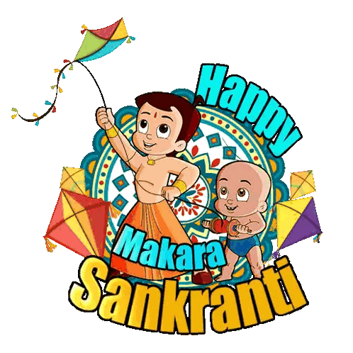 Makara Sankranti Poster With Cartoon Characters Flying Kites