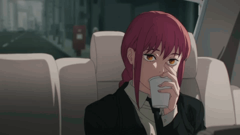 Makima Drinks Cup In Car GIF