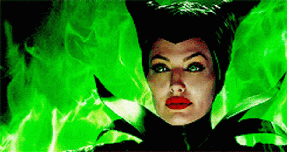 Maleficent Burning Stare Green Flames Background GIF