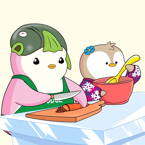 Mama And Kid Pudgy Penguins Cooking GIF