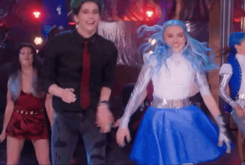 Man and Blue-Haired Woman Dancing