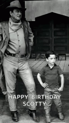 Man and Boy Black and White Happy Birthday Scotty
