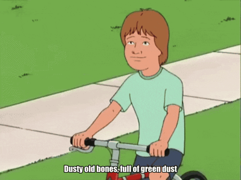Man and Boy on Bike with Dusty Bones