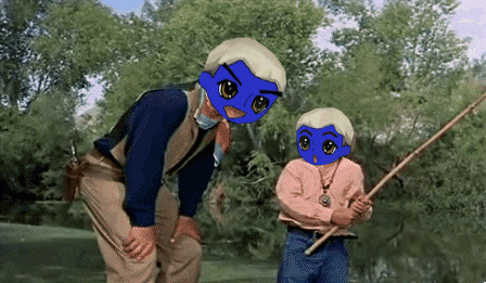 Man and Boy with Blue Masks Holding Fishing Rods