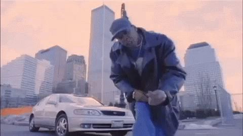 Man And Car At City Skyline GIF