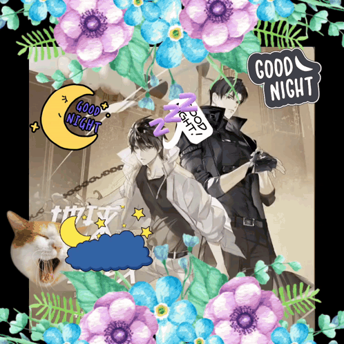 Man And Cat With Good Night Sticker GIF