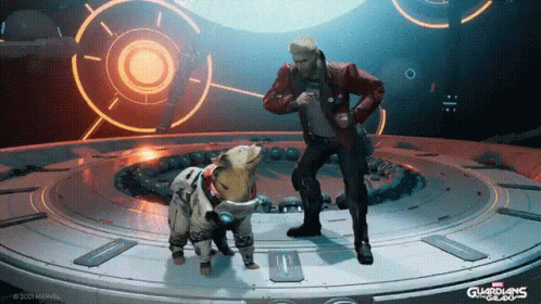 Man and Dog on Guardians of the Galaxy Stage