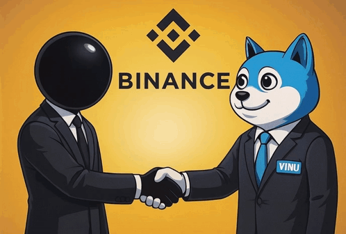 Man And Dog Shaking Hands At Binance Sign GIF