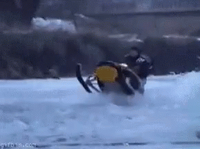 Man And Snowmobile Sinking In Water GIF