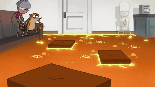 Man and Squirrel on Couch in Lava Living Room