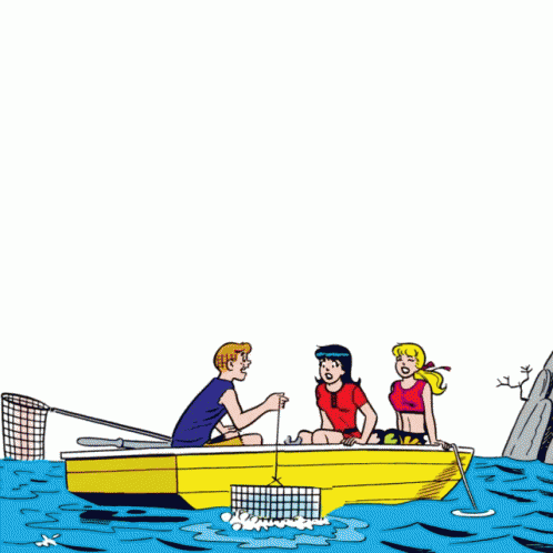 Man and Two Girls in Yellow Boat