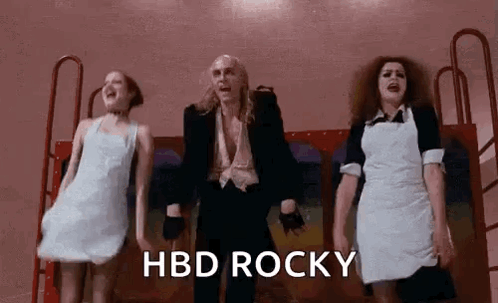Man and Two Women Dancing HBD Rocky