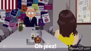 Man and Woman at Table Saying Oh Jeez