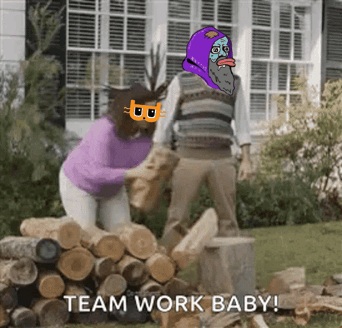 Man and Woman Beside Logs Team Work Baby