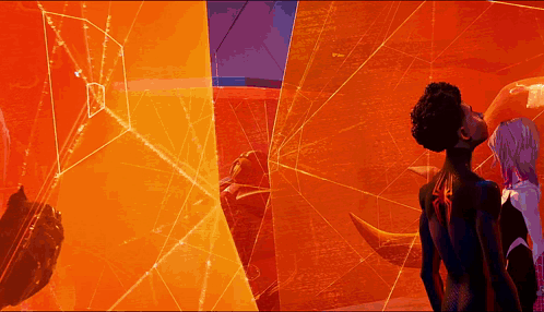 Man And Woman By Orange And Purple Wall GIF