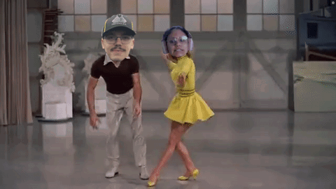 Man and Woman Dancing, Hat Saying Mountain