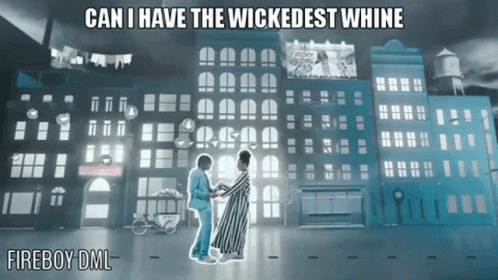 Man and Woman Dancing in Front of City Saying Can I Have the Wickedest Whine