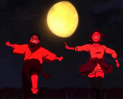 Man and Woman Dancing in Front of Yellow Moon