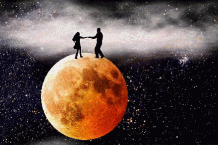 Man and Woman Dancing on Full Moon