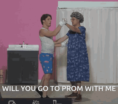 Man and Woman Dancing With Will You Go To Prom