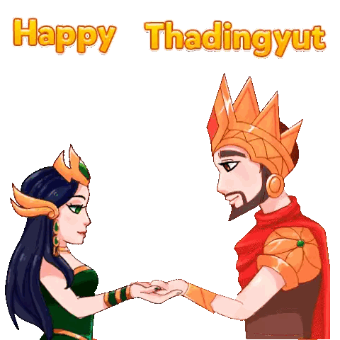 Man and Woman Holding Lantern Happy Thadingyut