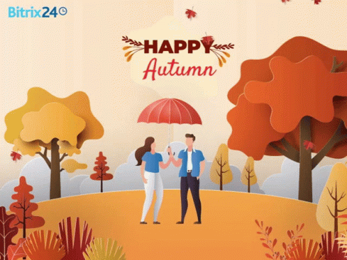 Man and Woman Holding Umbrella Happy Autumn