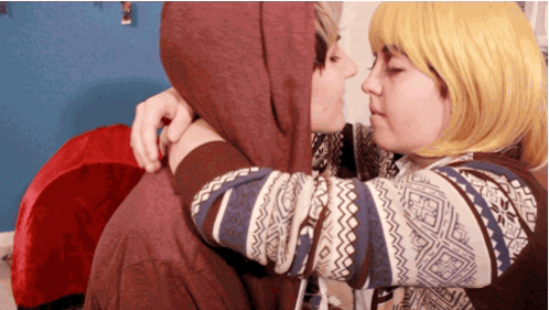 Man and Woman Hugging and Kissing