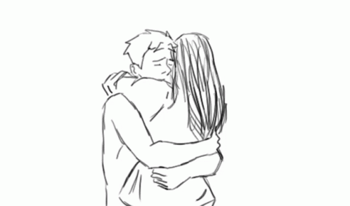 Man And Woman Hugging Black And White Drawing GIF