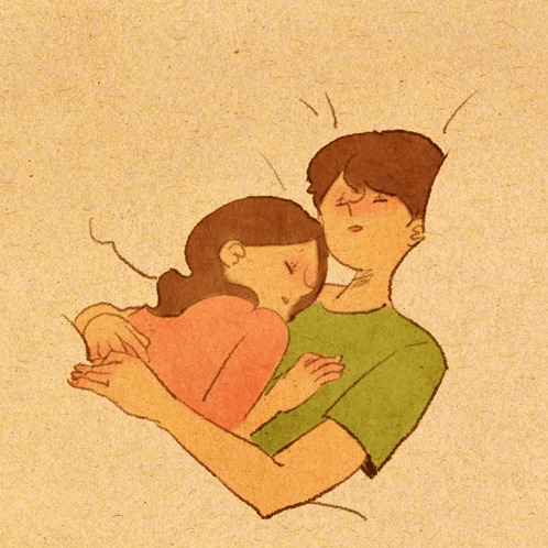 Man and Woman Hugging Man Making Face