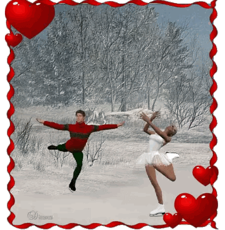 Man and Woman Ice Skating With Hearts