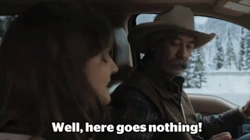 Man And Woman In Car Saying Well Here Goes Nothing GIF