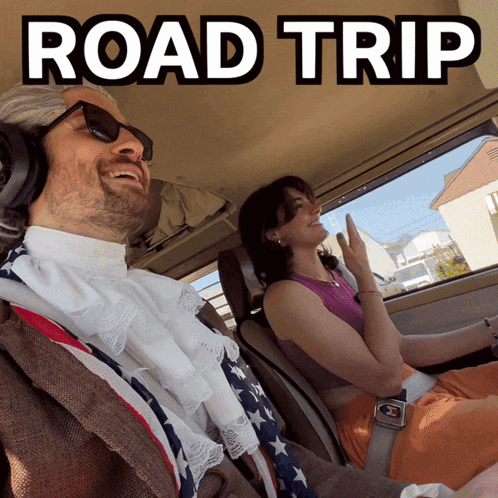 Man and Woman in Car with Road Trip