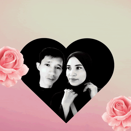 Man and Woman in Heart Shaped Frame with Waa