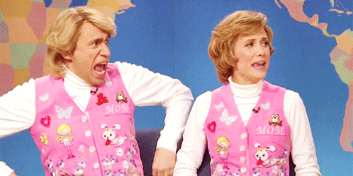 Man And Woman In Pink Vests Saying Mom GIF