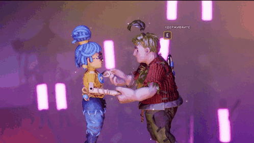 Man and Woman in Video Game with E and E