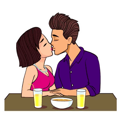 Man and Woman Kissing at Table