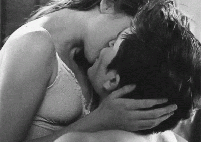 Man and Woman Kissing Black and White