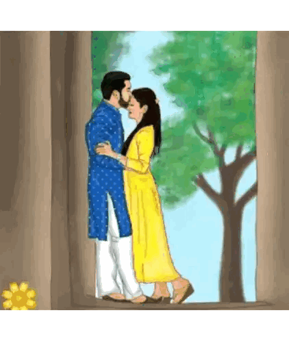 Man and Woman Kissing Cartoon