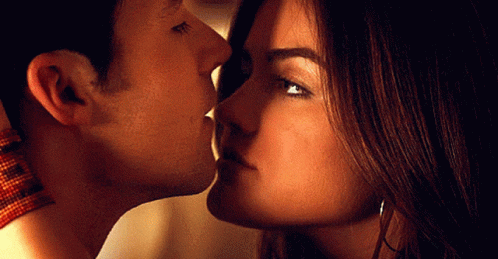 Man And Woman Kissing Close Up GIF