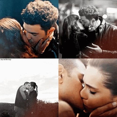 Man And Woman Kissing Collage GIF