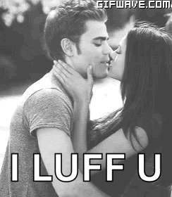 Man And Woman Kissing I Luff U GIF