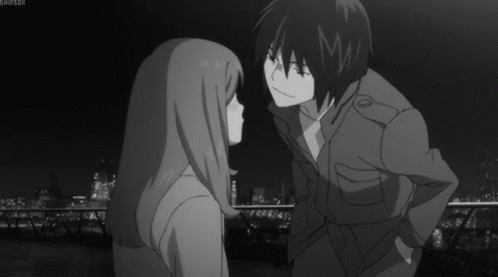 Man and Woman Kissing in Black and White