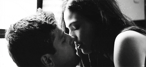 Man And Woman Kissing In Black And White GIF